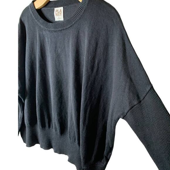 PLANET by Lauren G Black Pima Oversized Crewneck Ribbed Sweater One Size - Picture 3 of 10